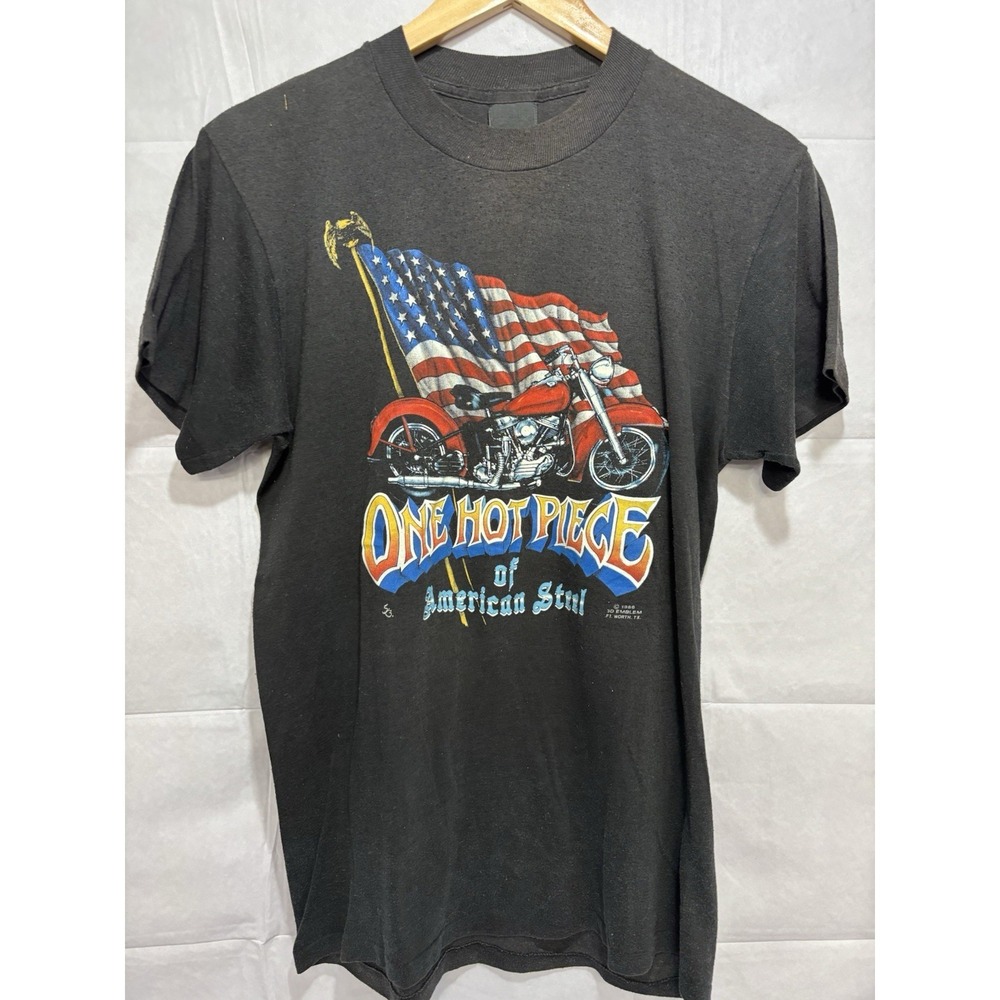3D Emblem Shirt Motorcycle Single Stitch 1980s Black Men's‎ Large 1986 Vintage - Picture 2 of 13